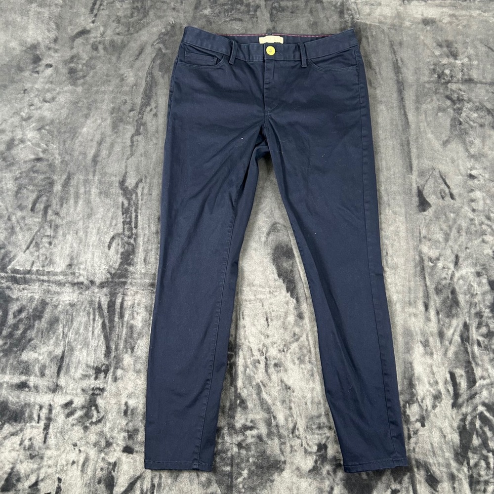 Banana Republic Sloan Skinny Pants Womens 28 Navy Blue Gold Button Stretch